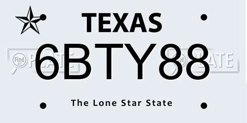 6BTY88 Texas License Plate
