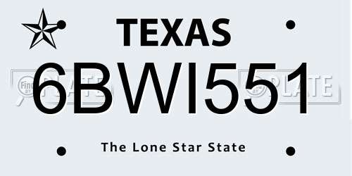 6BWI551 Texas License Plate