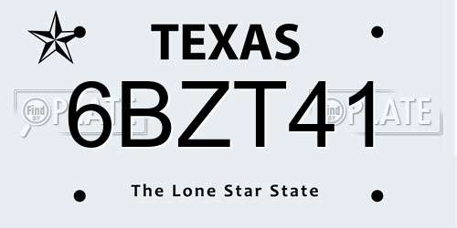 6BZT41 Texas License Plate