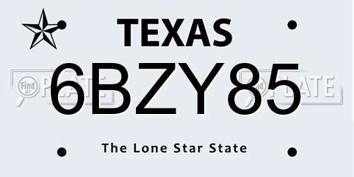6BZY85 Texas License Plate