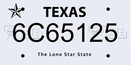 6C65125 Texas License Plate