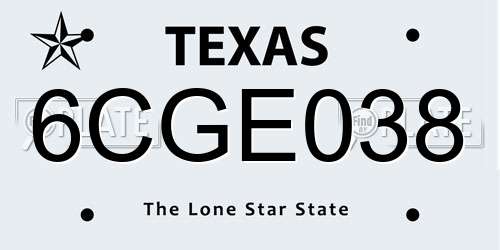 6CGE038 Texas License Plate