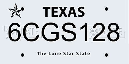 6CGS128 Texas License Plate