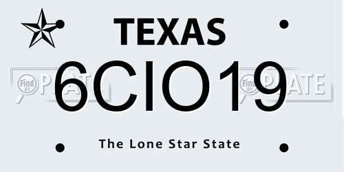 6CIO19 Texas License Plate