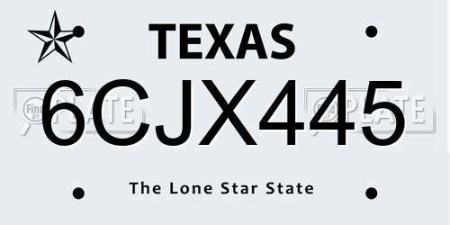 6CJX445 Texas License Plate