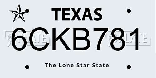 6CKB781 Texas License Plate