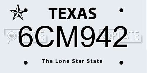6CM942 Texas License Plate
