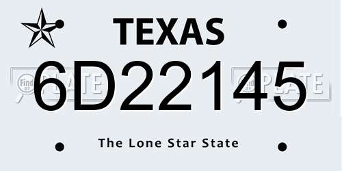 6D22145 Texas License Plate