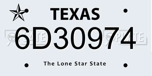 6D30974 Texas License Plate