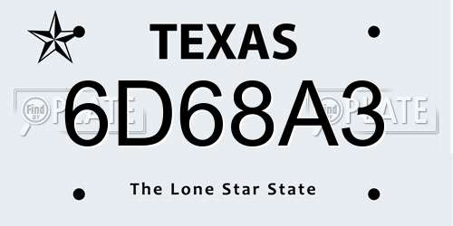 6D68A3 Texas License Plate