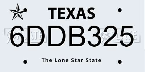 6DDB325 Texas License Plate