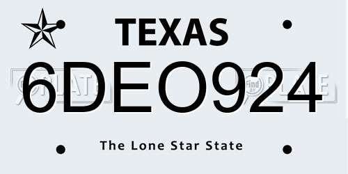 6DEO924 Texas License Plate