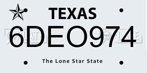 6DEO974 Texas License Plate