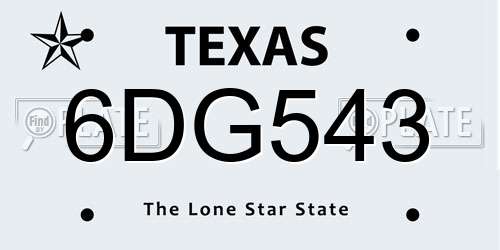 6DG543 Texas License Plate
