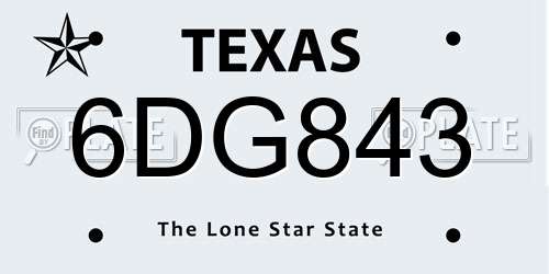 6DG843 Texas License Plate