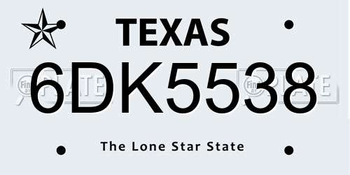 6DK5538 Texas License Plate