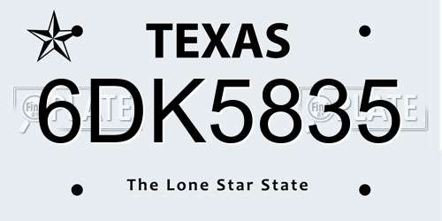 6DK5835 Texas License Plate