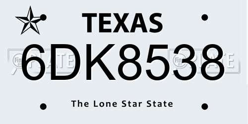 6DK8538 Texas License Plate