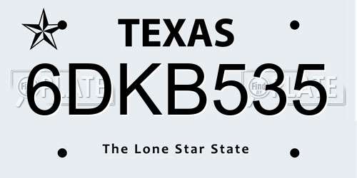 6DKB535 Texas License Plate
