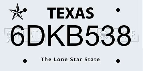 6DKB538 Texas License Plate