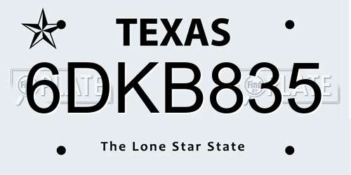 6DKB835 Texas License Plate