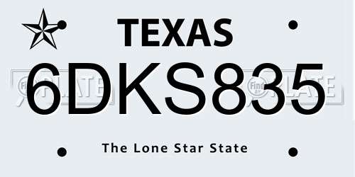 6DKS835 Texas License Plate