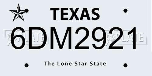 6DM2921 Texas License Plate