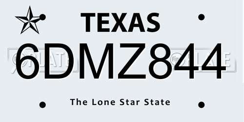 6DMZ844 Texas License Plate