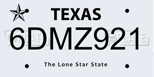 6DMZ921 Texas License Plate