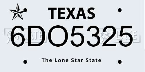 6DO5325 Texas License Plate