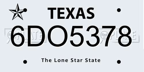 6DO5378 Texas License Plate