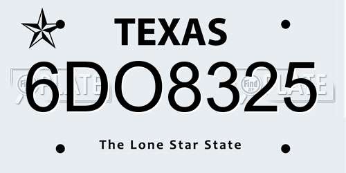 6DO8325 Texas License Plate