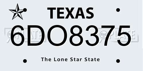 6DO8375 Texas License Plate