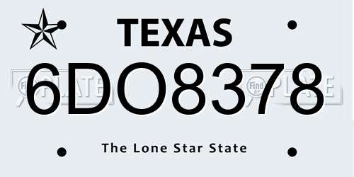 6DO8378 Texas License Plate