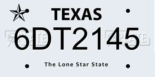 6DT2145 Texas License Plate