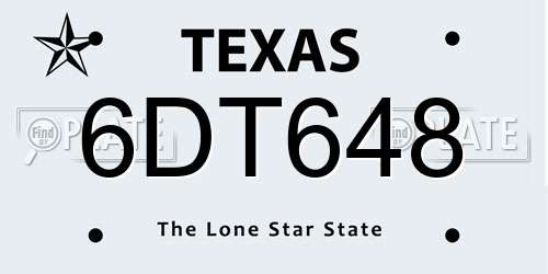 6DT648 Texas License Plate