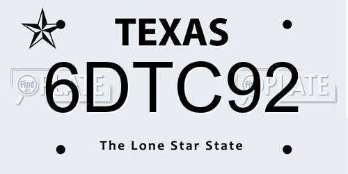 6DTC92 Texas License Plate