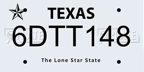6DTT148 Texas License Plate