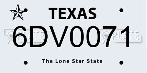 6DV0071 Texas License Plate