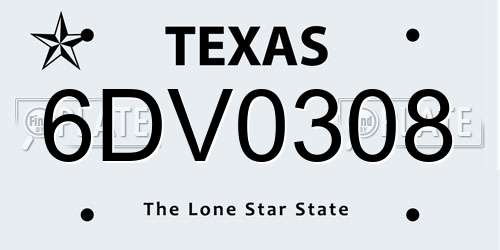 6DV0308 Texas License Plate
