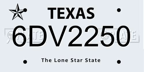 6DV2250 Texas License Plate