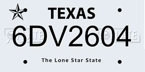 6DV2604 Texas License Plate