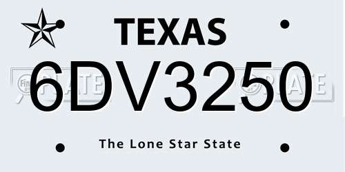 6DV3250 Texas License Plate