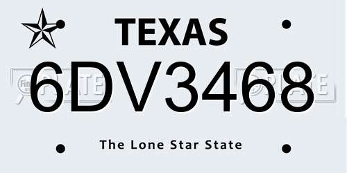 6DV3468 Texas License Plate