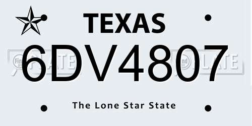6DV4807 Texas License Plate