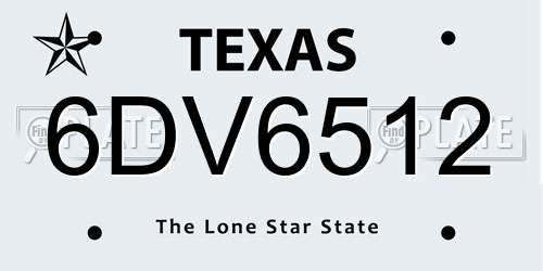 6DV6512 Texas License Plate
