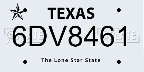 6DV8461 Texas License Plate