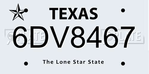 6DV8467 Texas License Plate