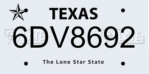 6DV8692 Texas License Plate