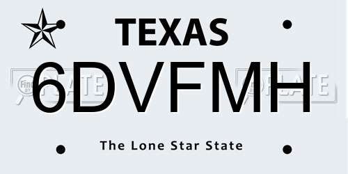 6DVFMH Texas License Plate